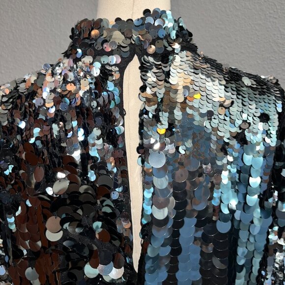 H & M Black & Silver Giant Sequin Long Sleeve High Neck Swing Dress EUC Small - Picture 7 of 16